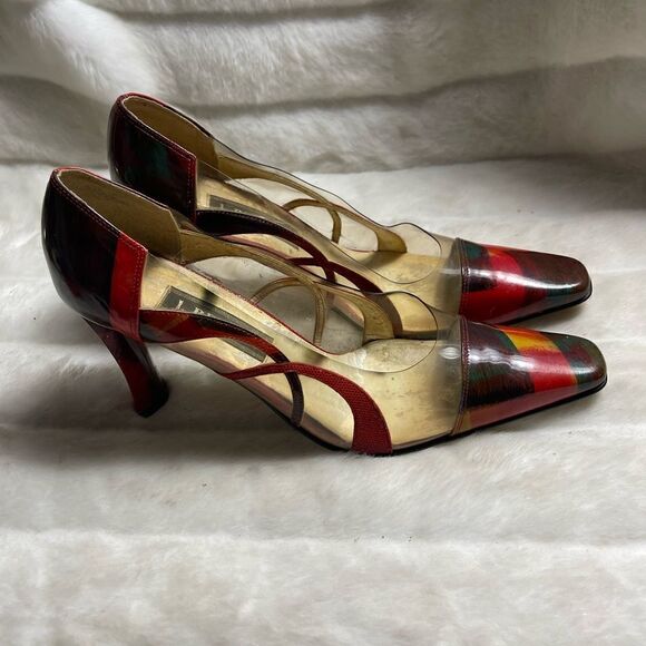 J Renée clear PVC and patent marble multi color slip on pumps size 12M - Picture 1 of 11